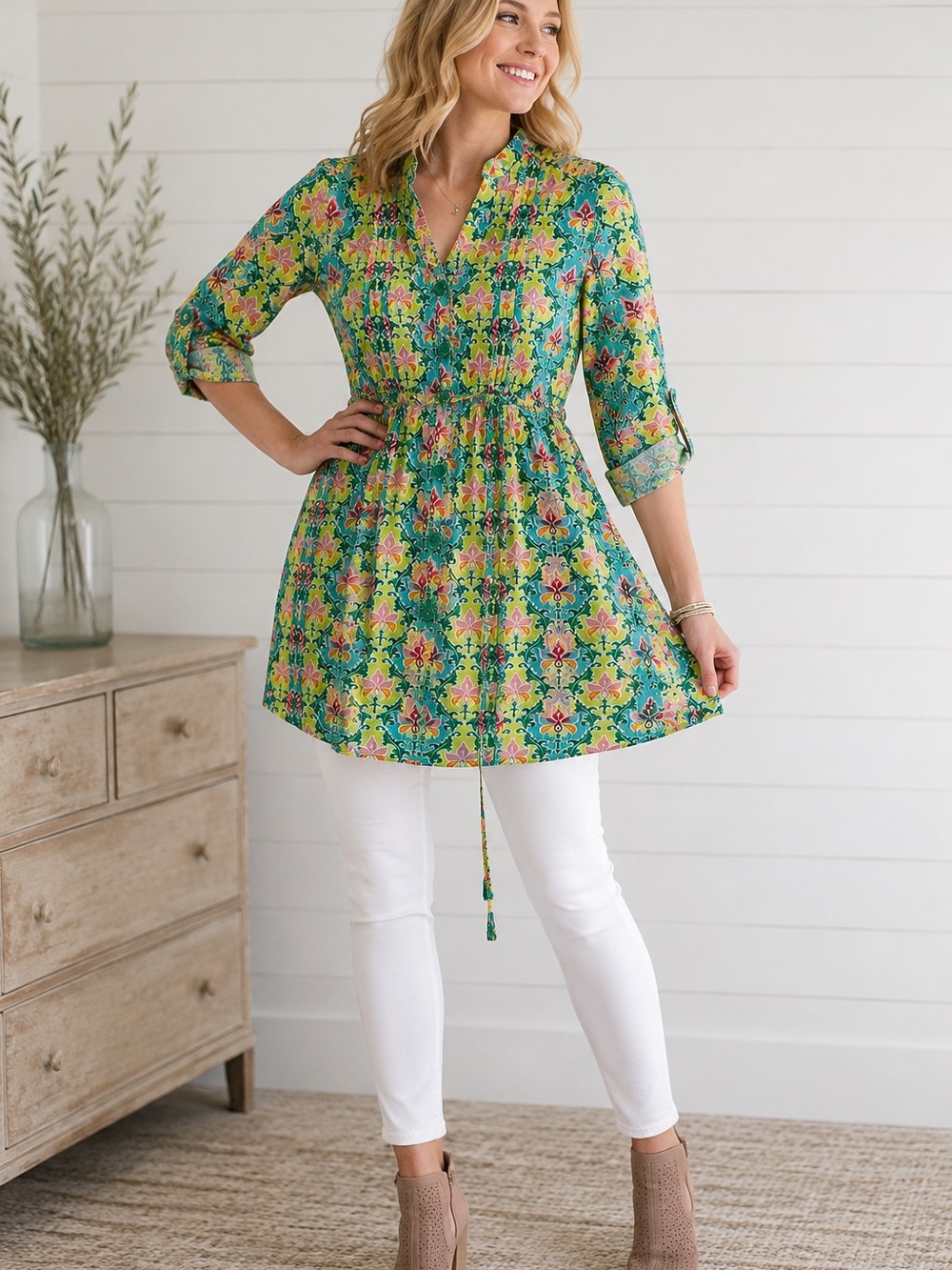 Matilda Jane Green Floral Drawstring Tunic